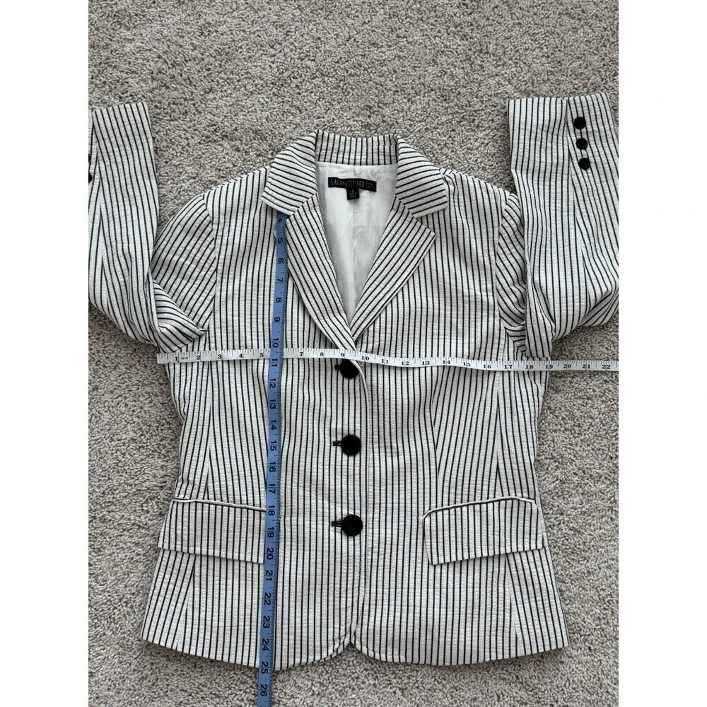 Anthropologie‎ Lafayette 148 Women's Size 6 Navy Cream Blazer Preppy Nautical